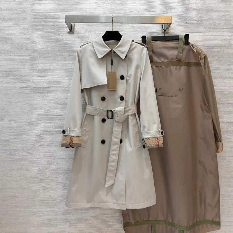 Women's Trench Coats designer women's fashionable double breasted mid to long length lapel long sleeved commuting trench coat without dust bag