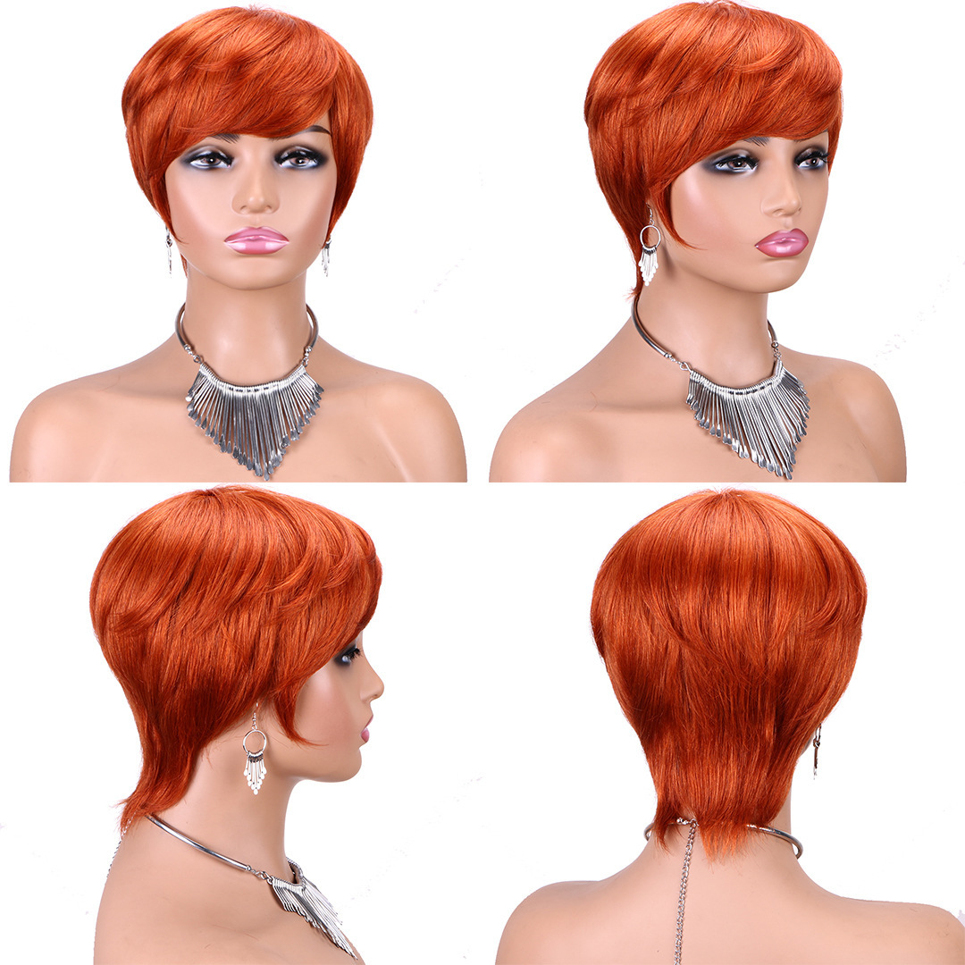 5 Inch Short Pixie Bob Wig 100 Real Human Hair Stylish Orange Brown Color Machine Made Full Cap Wigs Exclusively for Women