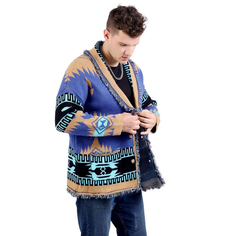 Men's Autumn And Winter New Jacquard Sweater Cardigan Style Design, Wool Knitted Jacket