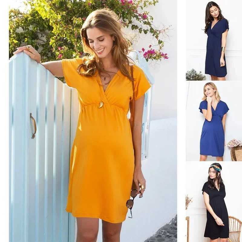 Photography Clothes for Women Pregnancy Deep V-neck Short-sleeved Breastfeeding Photo Shooting Nursing DressT250311
