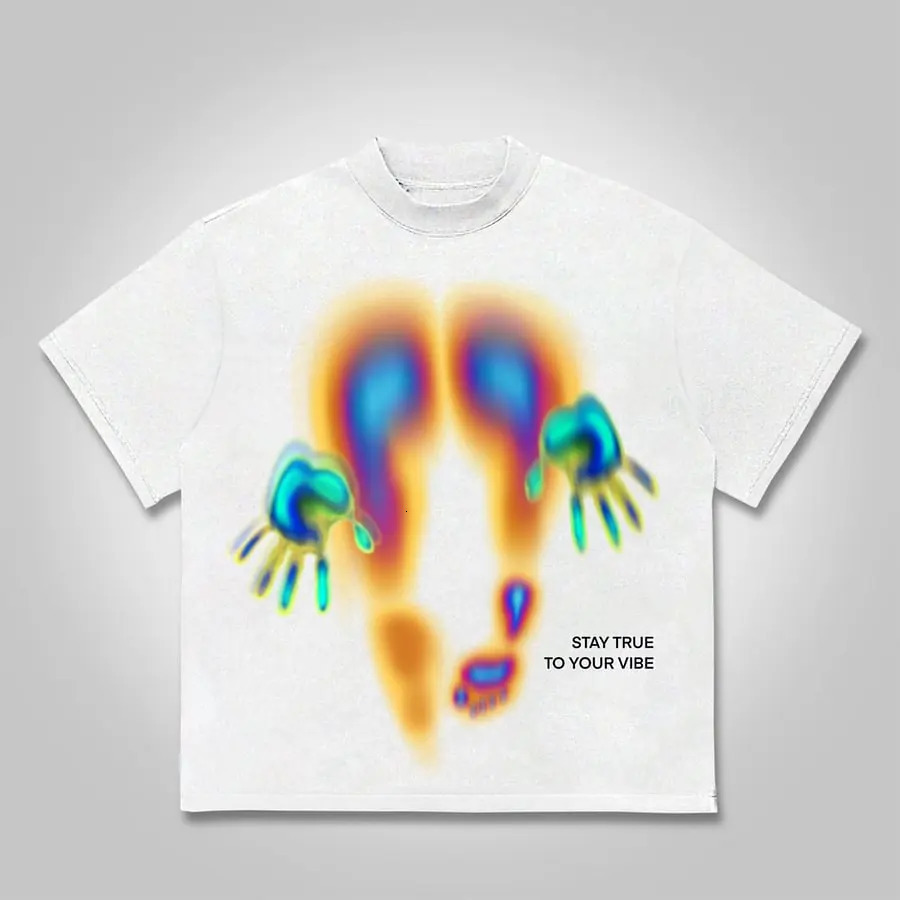Thermal sensitive feature cotton T-shirt mens Y2K summer short sleeved oversized T-shirt womens top abstract graphic 250310