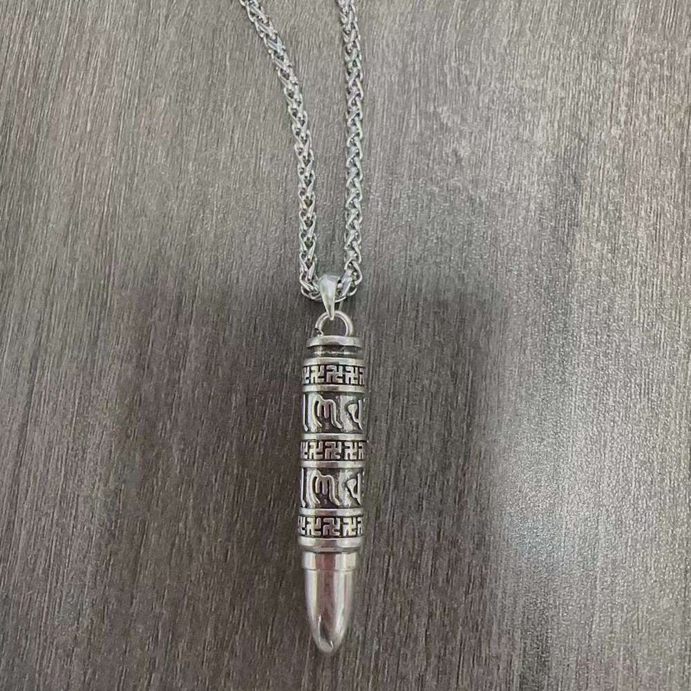 Trendy Six Word Mantra, Leng Yan Curse, Bullet Head Necklace, Men's Personality, Fashion, Thai Sier Design, Jewelry and Accessories