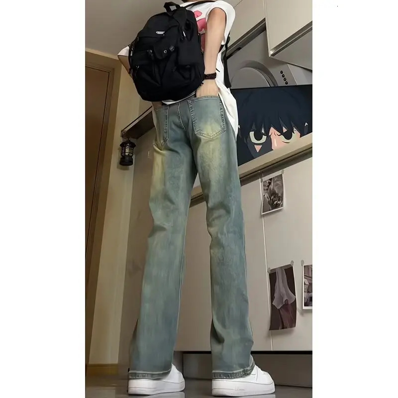 Mens jeans mens bag Y2k denim shorts street clothing Trouser Flared goods wide pants 250311