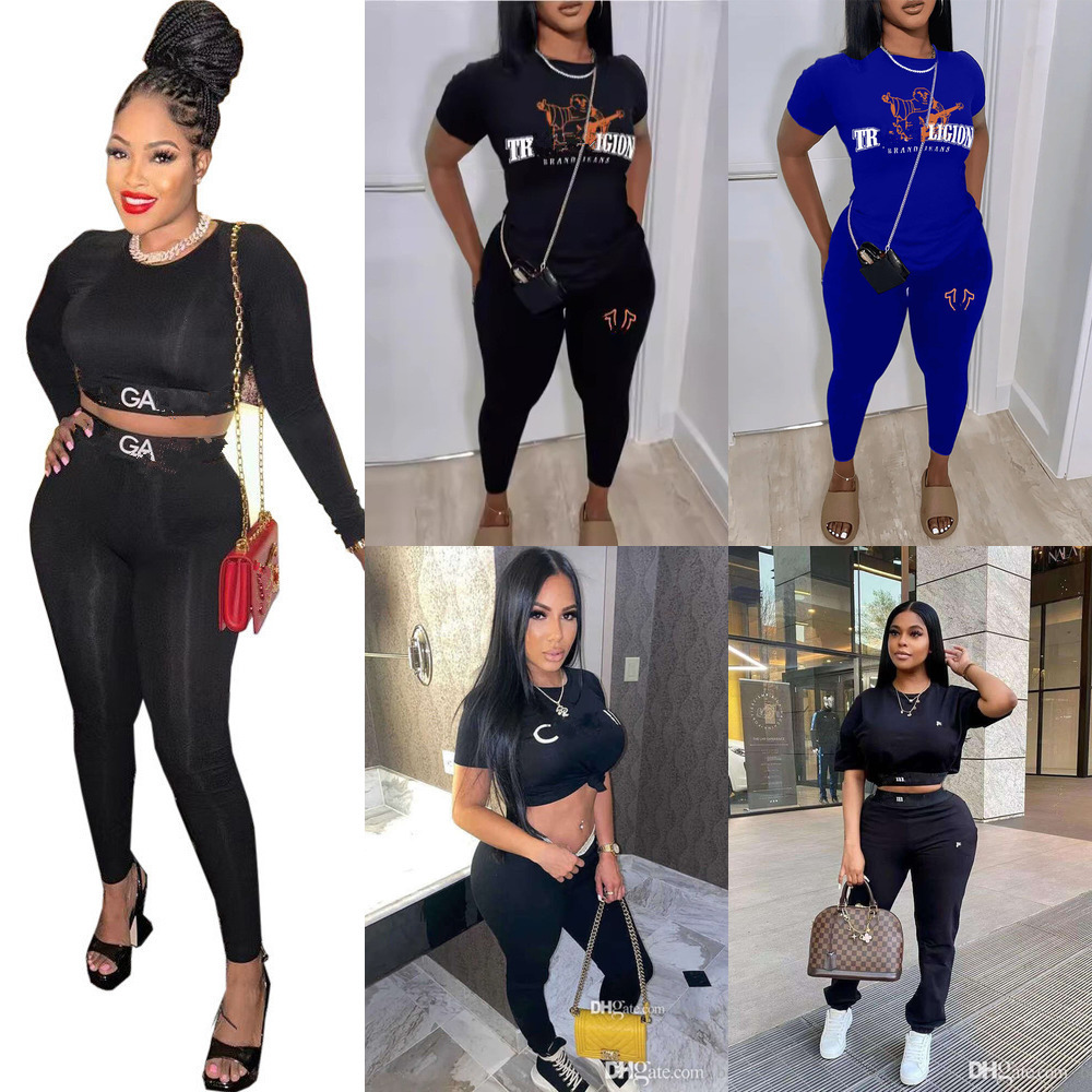 Designer Women Tracksuits Spring And Summer Casual Outfits 2Two Piece Pants Set Letter Printed Short Sleeve Crop Top Jogging Clothes