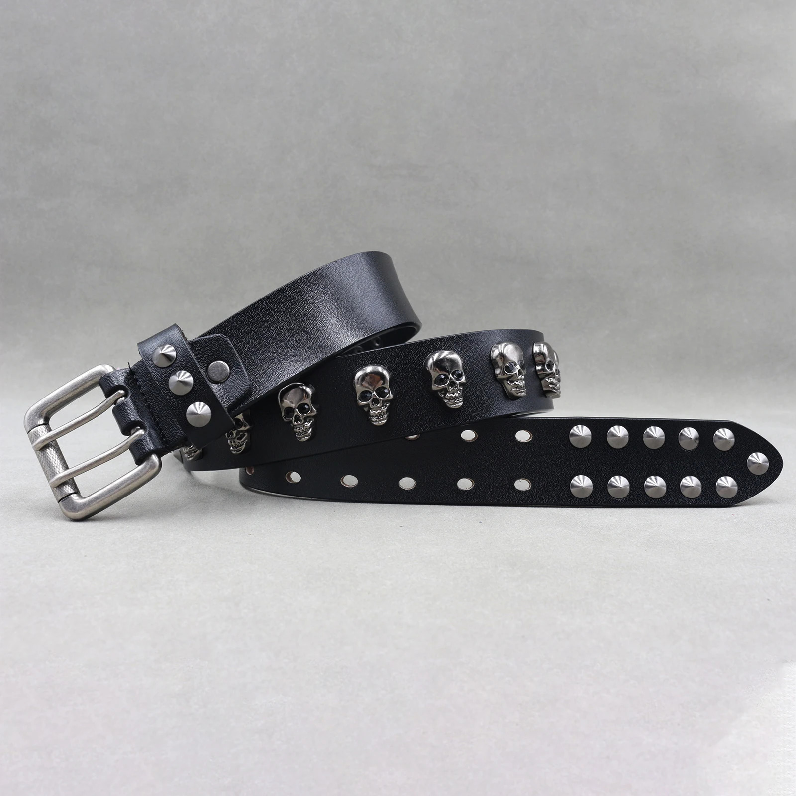 er Belt Men Rivet Real Leather Pin Belt Male Black Rock Genuine Leather Cowhide Punk Belt Jeans 250318