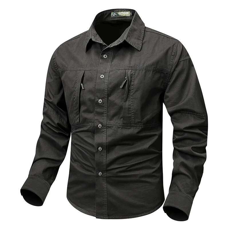 Men's Long Sleeved Shirt With Multiple Pockets Design, Suitable For Outdoor Spring And Autumn Men's Casual Buttoned Shirts