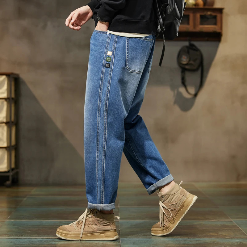 Baggy Pants Loose Fit Retro Blue Harem Vintage Clothes Jeans Men Wide Leg Fashion Pockets 250311