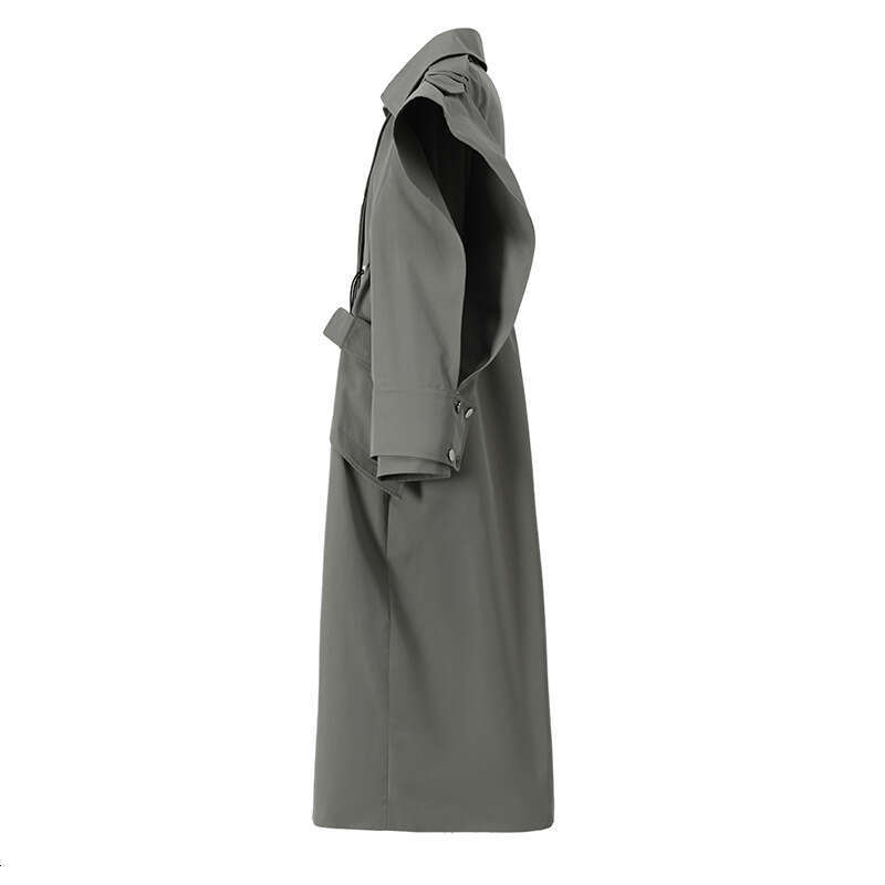Wind Heavy Industry Deconstructed Design Windbreaker Spring New Cloak With Thickened Waist And Loose Flip Collar Long Coat