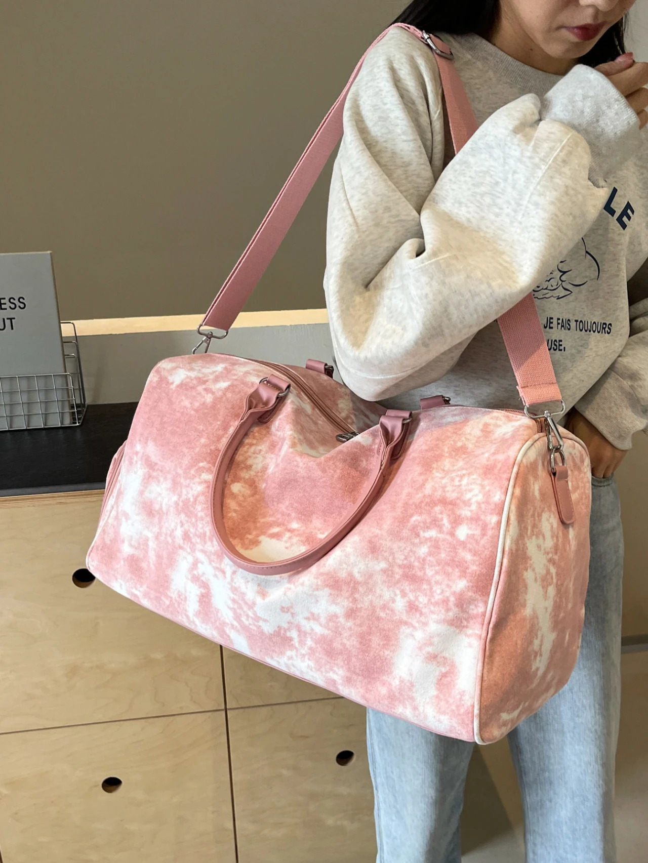 Fashion canvas tie dye womens travel bag y ner Boston large capacity shoulder cross with shoe company 250311