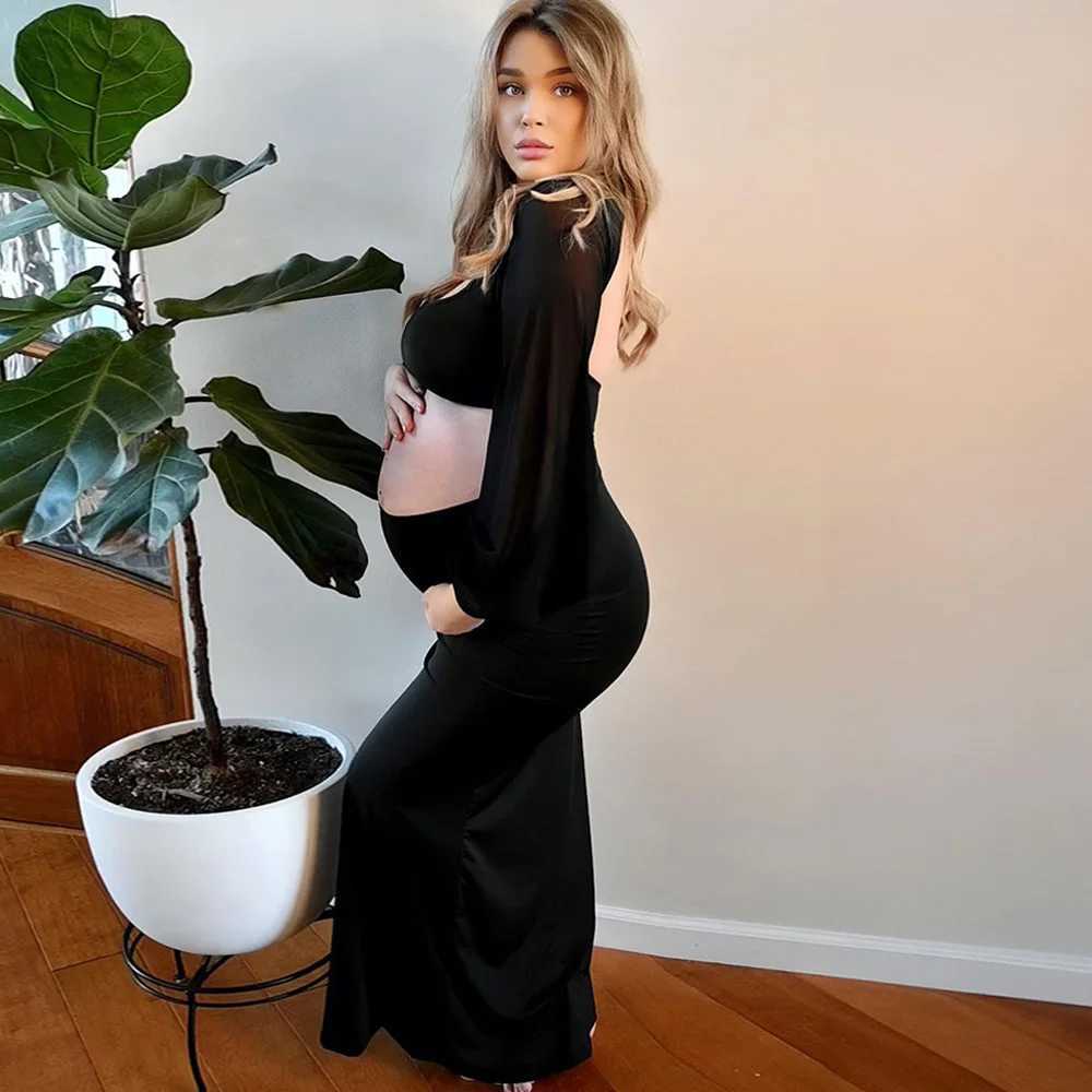 Maternity Dress For Photoshoot Mesh Slim Lantern Sleeves Cut-Out Backless Gown Pregnancy Dresses For WomenT250311