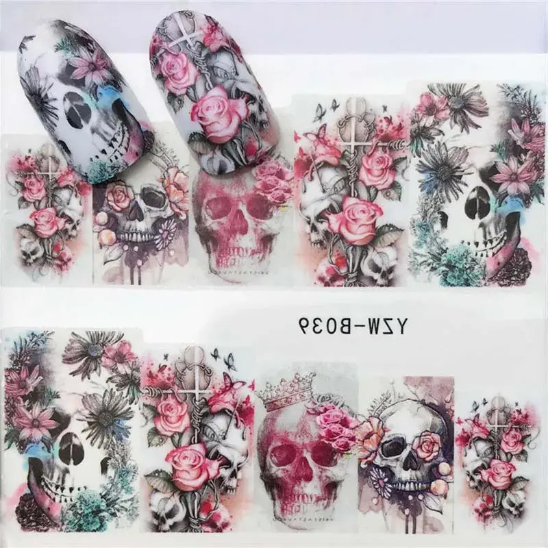 Update Self-Adhesive Halloween Stickers Cool Skull Nail Sticker Decals For Nails Art Decorations Finger Beauty Wraps