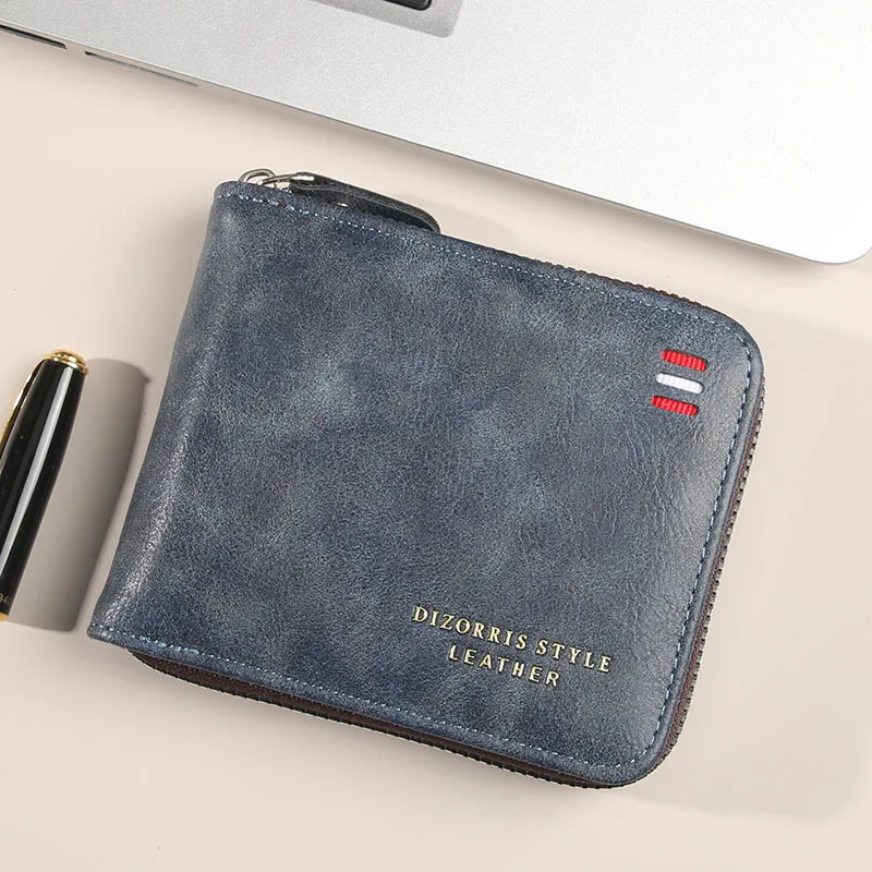 Mens wallet short version solid color youth simple three fold multifunctional student zipper coin purse 250311