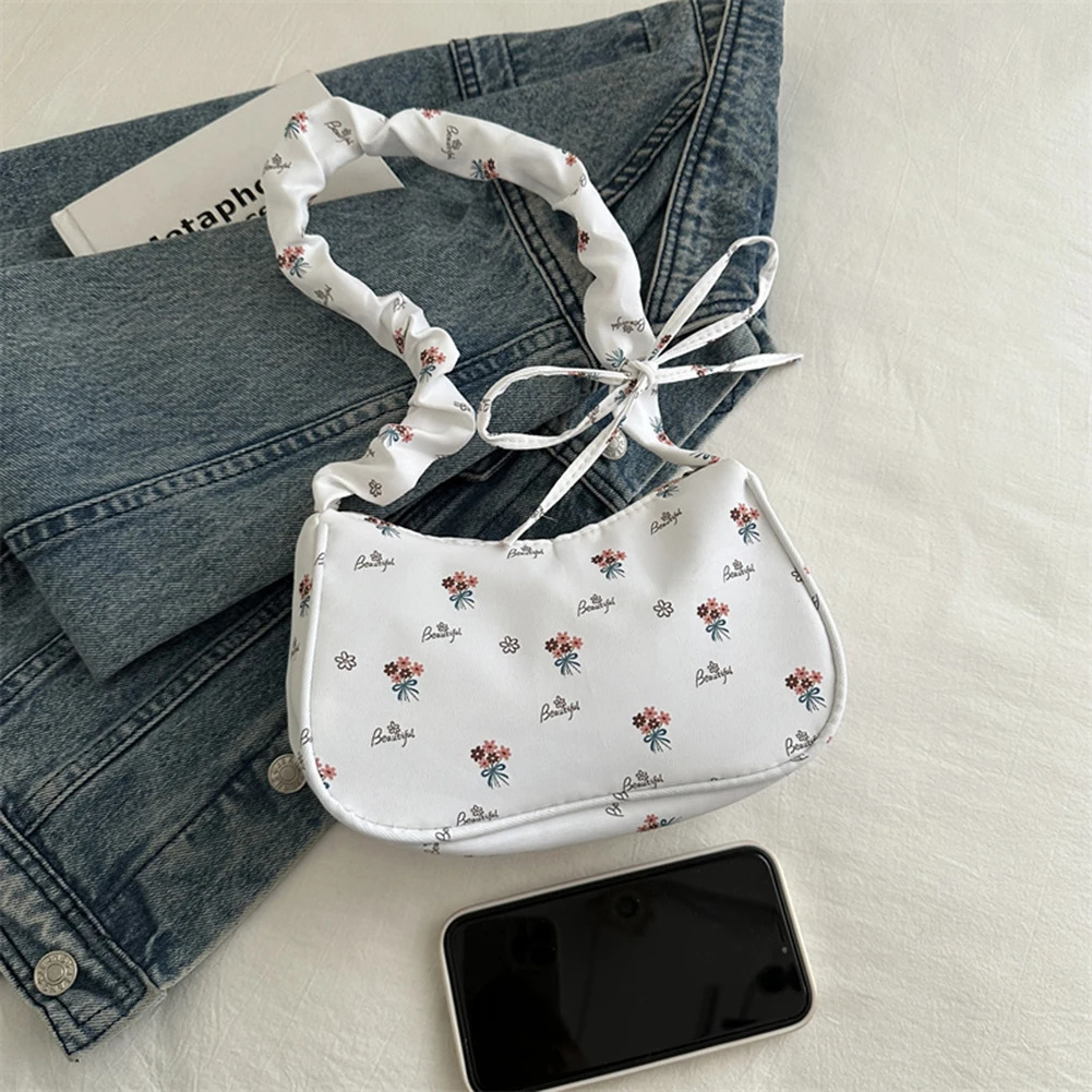 Pleated Shoulder Bag Purse for Women Summer Floral Top Handle Bag Trendy Ruched Small Tote Luxury Handbag Designer Clutch Purse R250311