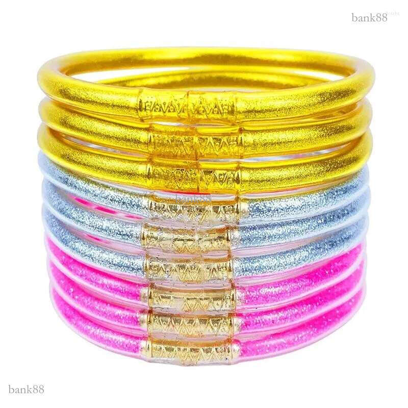 Bangle 9pcs Glitter Jelly Bracelet Set Women's All Weather Tibetan Buddhist Temple Lucky Charm Gift For Girls Mother's Day Party