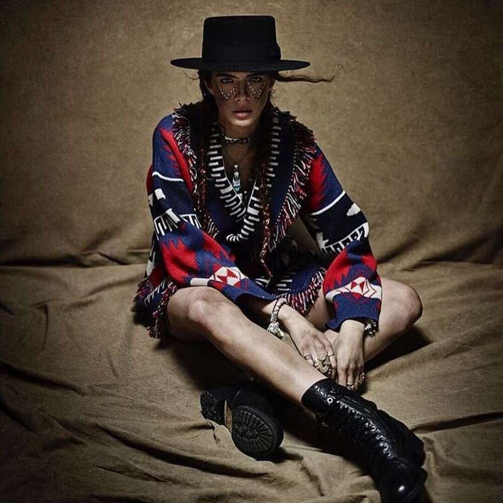 Minority Bohemian Ethnic Style Cardigan Sweater With Contrasting Jacquard Mid Length Tassel Jacket