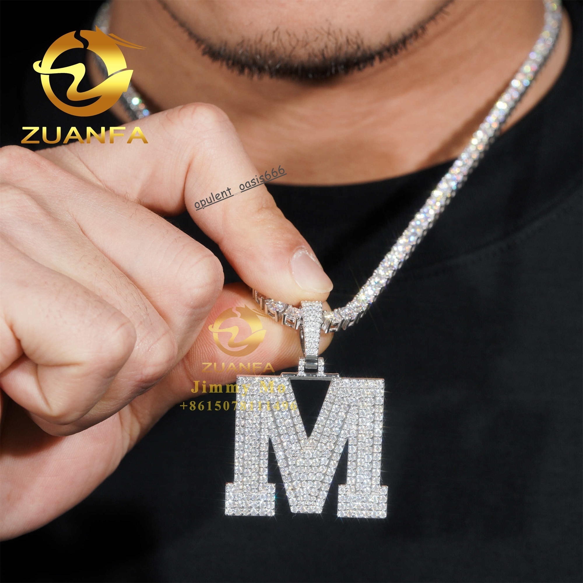 10k Real Gold New Customized Rapper Jewelry Iced Out Moissanite Necklace Pendant Hip Hop Letter M Initial Letter Pendant