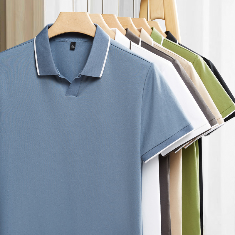 Summer short sleeved polo shirt business casual top solid color silk bead cotton V-neck men's T-shirt tracksuit