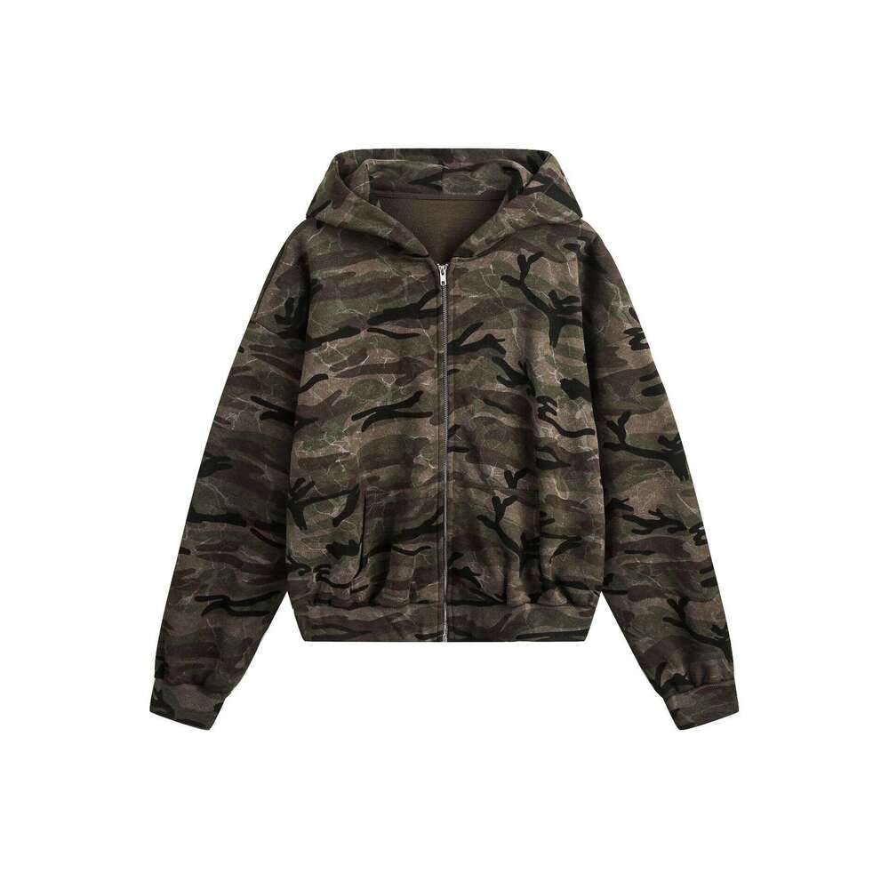 Jiayiku Men's 2025 Spring New American Street Camouflage Jacket Couple's Cardigan Zipper Hoodie