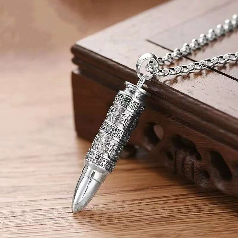 Trendy Six Word Mantra, Leng Yan Curse, Bullet Head Necklace, Men's Personality, Fashion, Thai Sier Design, Jewelry and Accessories