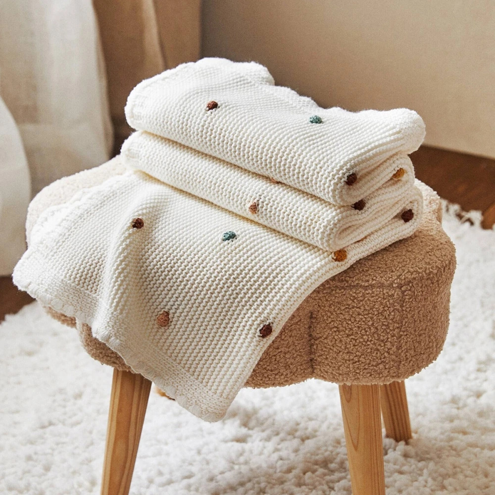 100*70cm blanket Knitted Sofa Throw Blankets Nordic Pompom Soft Tapestry born Baby Swaddle Wrap Crib Stroller Blanket 250218