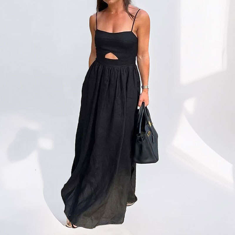 Women's 5 New Temperament Sexy French Style Dress With Hollowed Out Slit And Long Suspender Straps KLMY