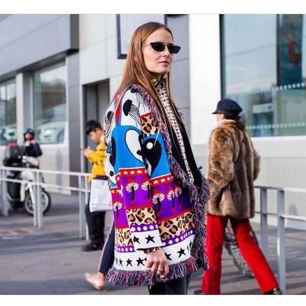 Niche Star Jacquard Long Sleeved Knitted Cardigan Fashionable Loose Bohemian Mid Length Jacket For Women