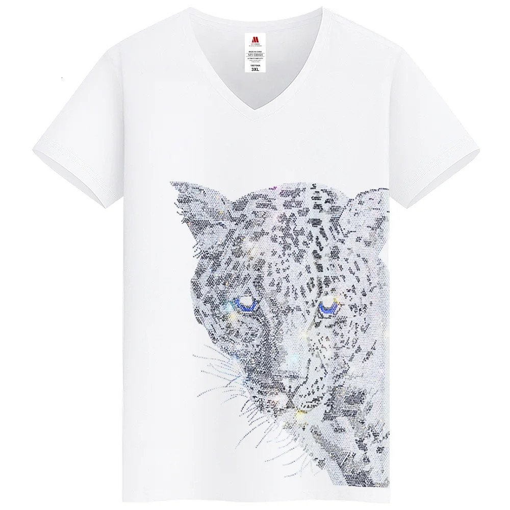 The -selling mens leopard print diamond T-shirt short sleeved streetwear casual fashion ultra-thin mens and womens T-shirt 250310
