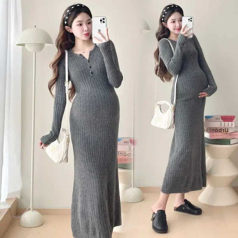 New Style Sweater Knit French Ribbed Inner Autumn Collection Dress Medium-length Skirt Maternity Clothes For Spring AutumnT250311