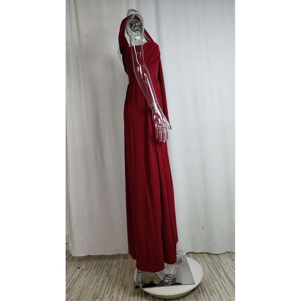Women's Temperament, Solid Color, One Shoulder, Sexy, Cinched Split Waist, Floor Length Dress KLMY