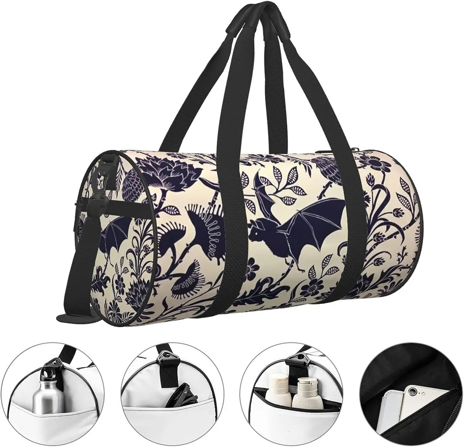 Halloween Bat Flower Sports Gym Duffel Bag for Men Women Weekender Travel Workout Training Handbag Water Resistant 250311