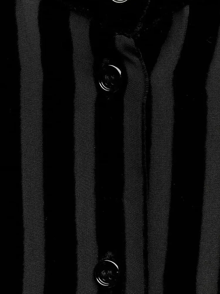 Womens Black Oversize Shirt Striped Velvet Shirts Woman Long Sleeve and Blouses Female Semi Sheer 250311