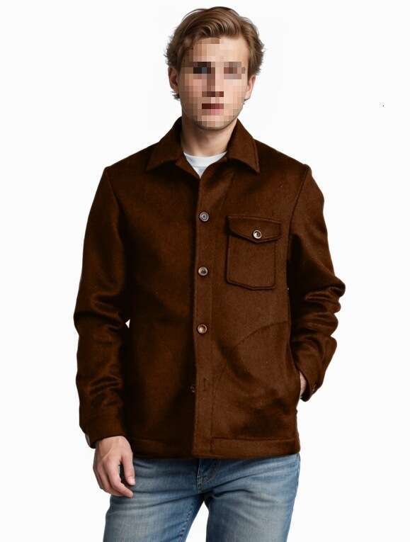 2024 Autumn/Winter New Men's Multi Pocket Single Breasted Solid Color Woolen Coat