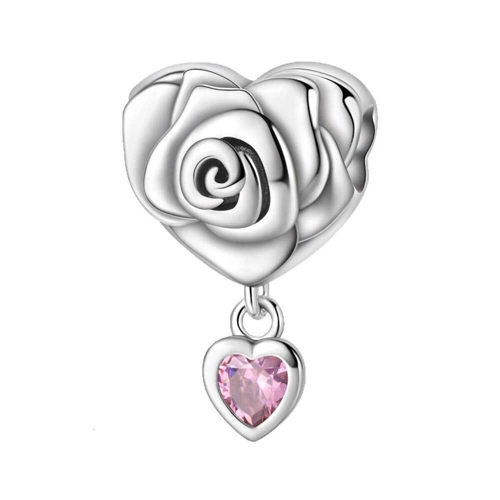 925 sterling silver Charm Friendly sisters love pink rose pendant beads charms DIY jewelry accessories bracelet for women gift fashion jewelry wholesa