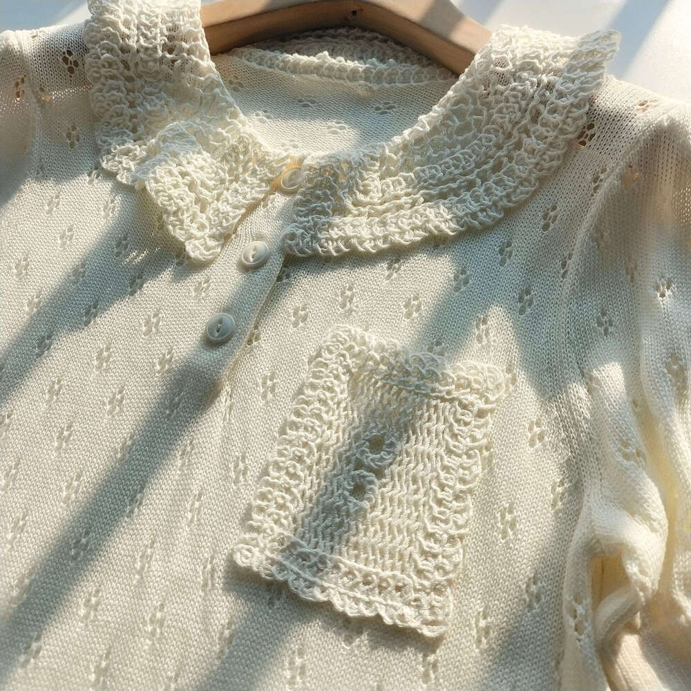 French Light Luxury Niche Doll Collar Crochet Dress For Commuting Style Summer Women's Clothing Arc De Triomphe Hollow Knitted Skirt