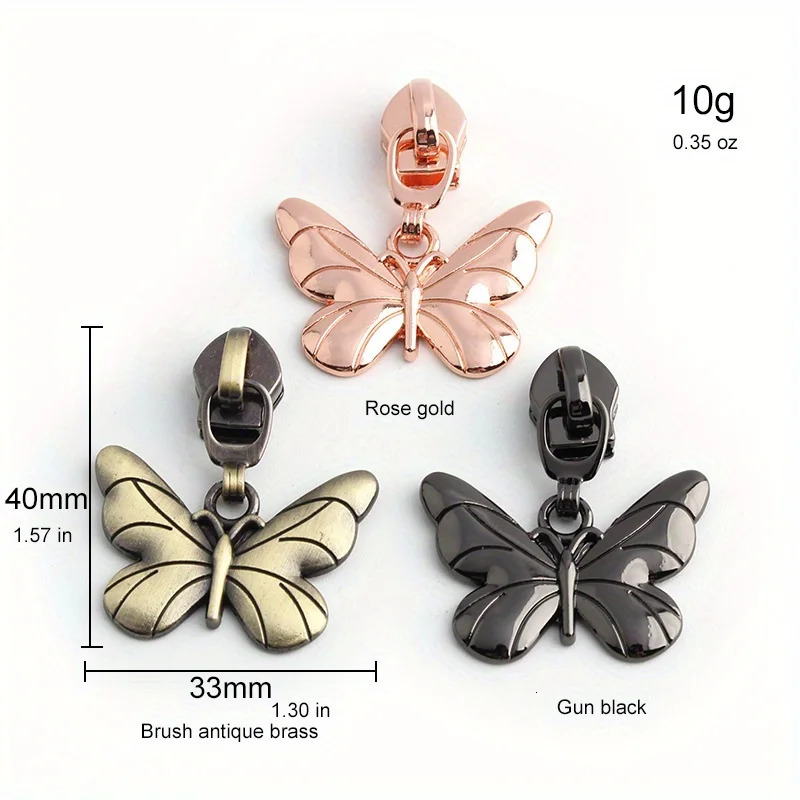 5PCS 40mm 5# nylon butterfly zipper puller handbag jacket bag wallet clothing metal detachable sewing slider 250311