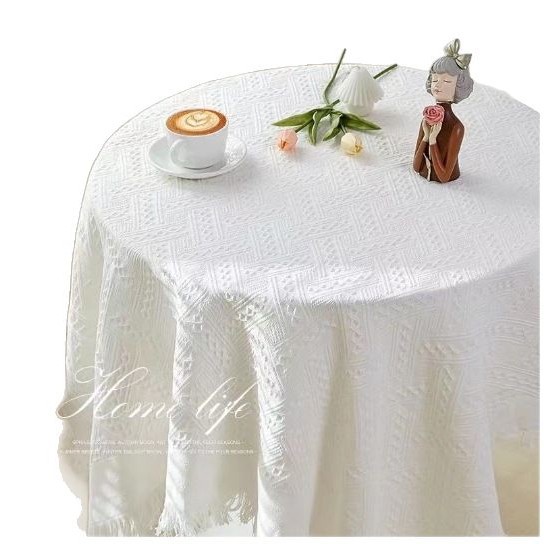 White Premium Coffee Table Round Table Tablecloth Bedside Table Book Tablecloth