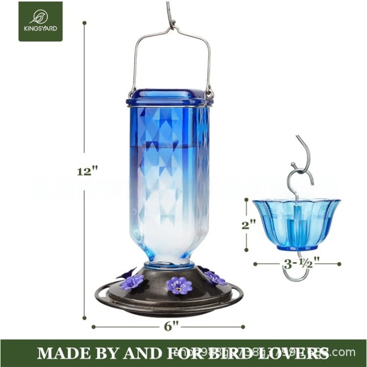 Kingsyard 24oz Glass Hummingbird Feeder for Outdoor Hanging, with Ant Moat & 6 Feeding Port, Bird Nectar Feeder for Garden decoration