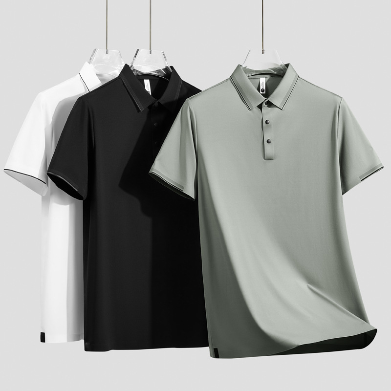 Short sleeved polo shirt for men, high-end, iron, no trace, pressure glue, ice silk, hanging sensation, solid color printing tracksuit