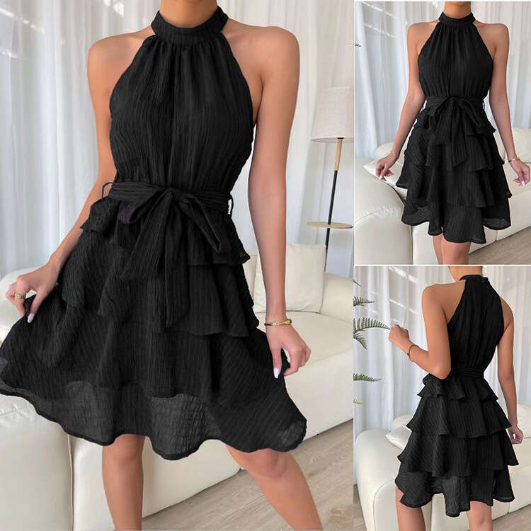 New European American women's patchwork sleeveless ruffle edge dress for spring summer 2025, with a unique and elegant temperament