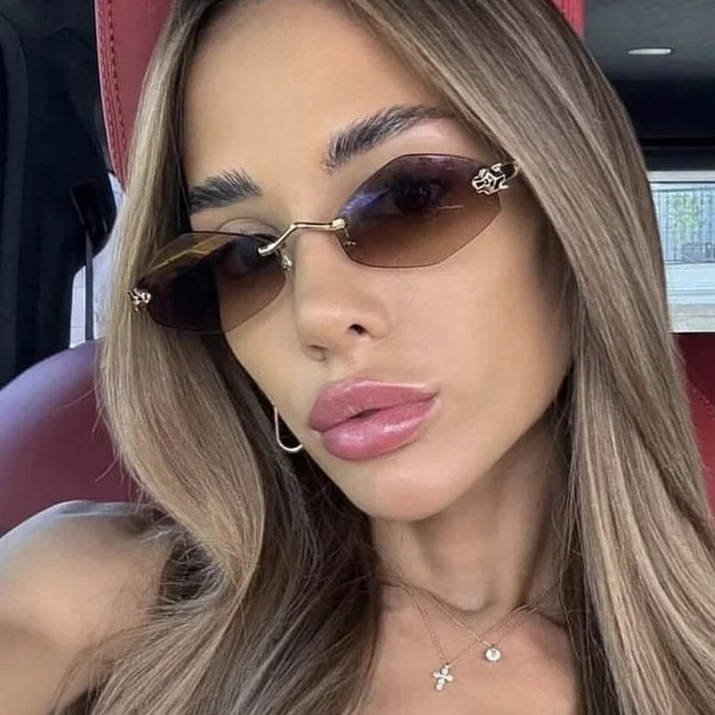 ZXIAC Fashion Rimless Frame Sunglasses Women Wolf Head Sun Glasses Men Frameless Metal Thin Leg Shades UV 250311