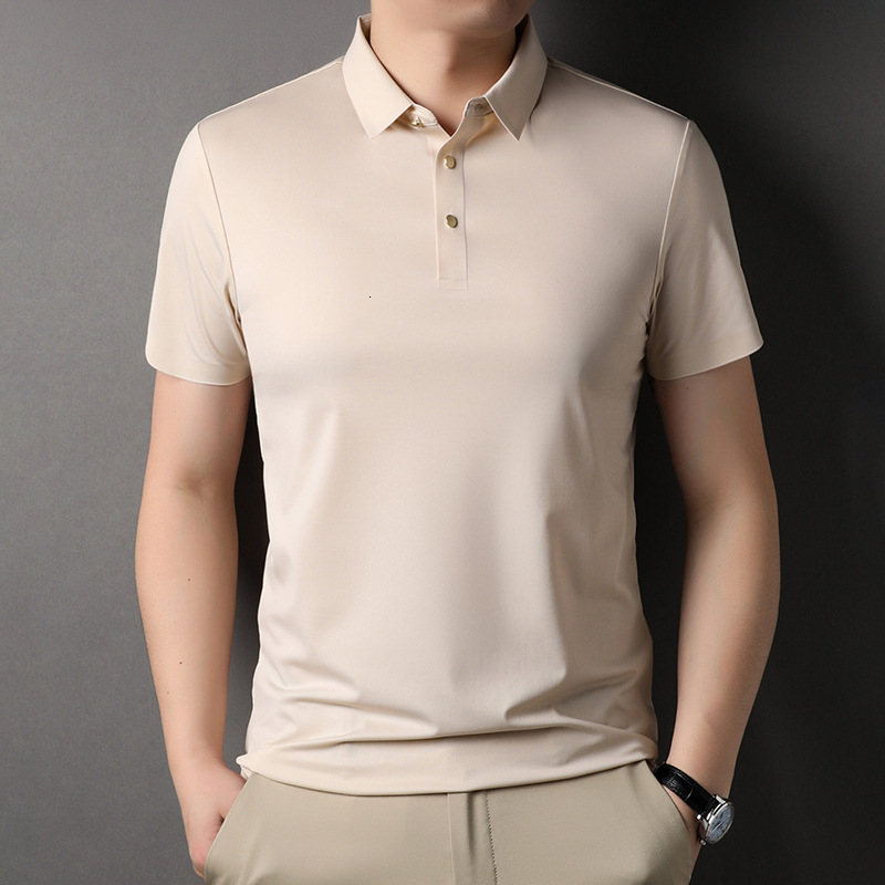 Ice silk short sleeved polo shirt for men in summer, no ironing, hanging nylon t-shirt, men's high-end trend tracksuit