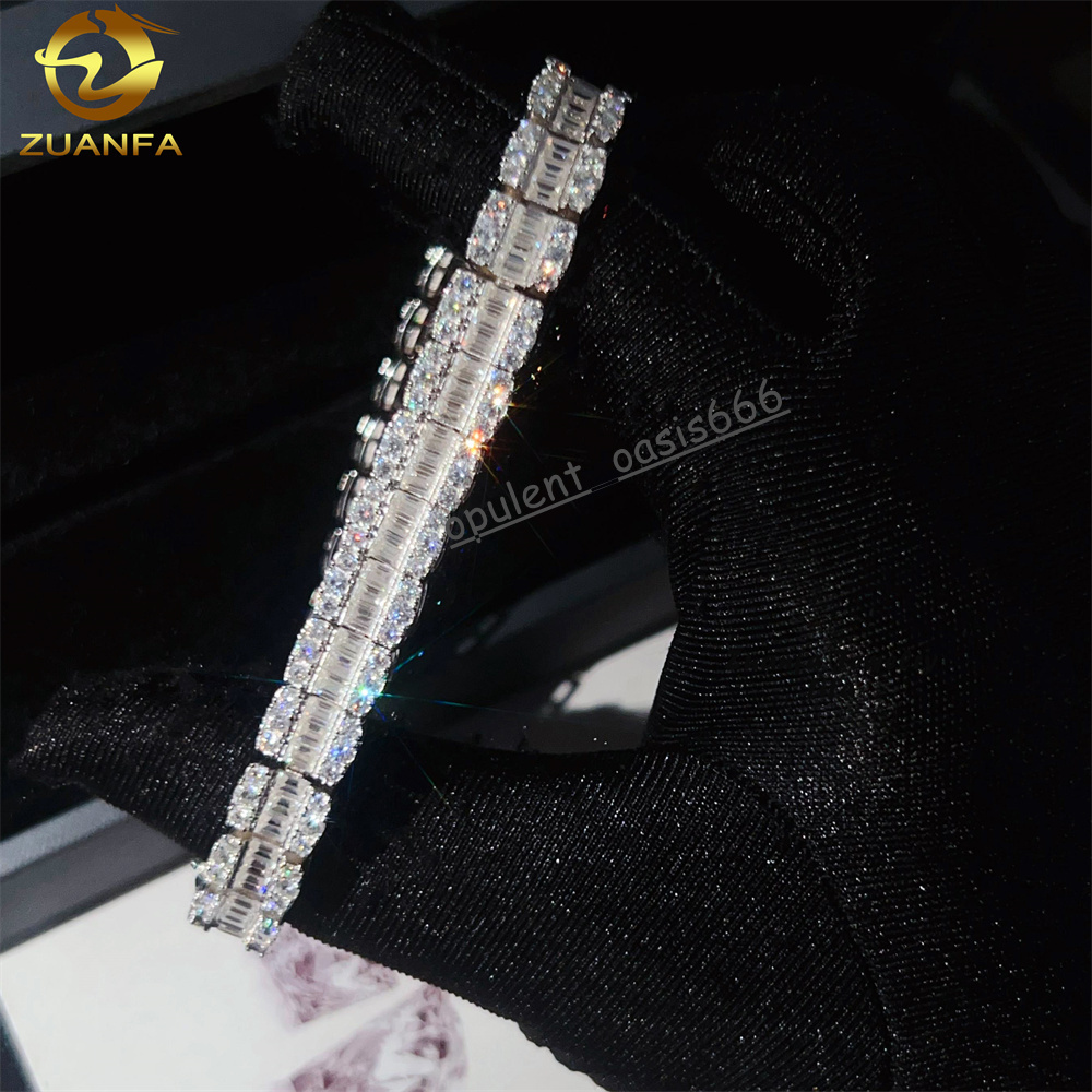 Fashion Style 8.5MM GRA Certificate Hip Hop 925 Silver White Color VVS1 Bgauette Moissanite Diamond Cluster Tennis Bracelet Men