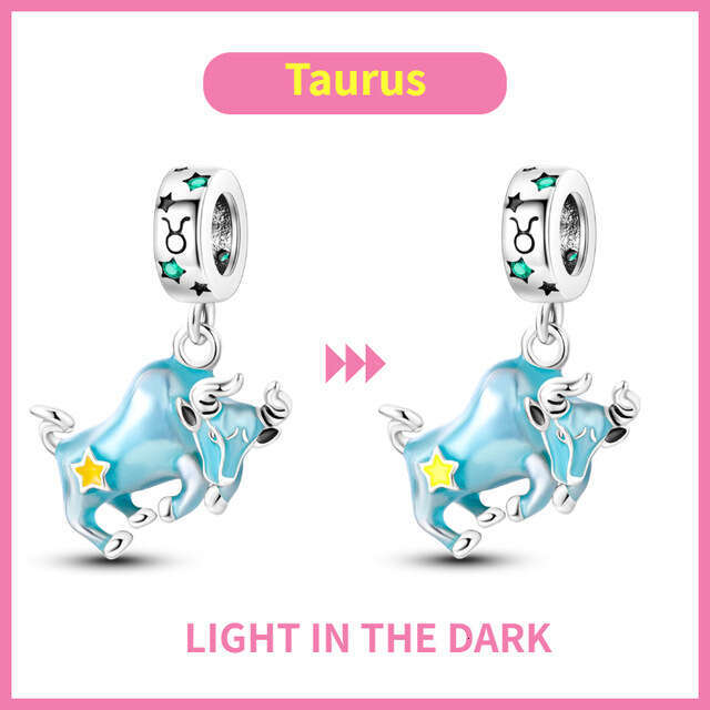 925 Sterling Silver illusion luminous twelve constellations pendant Charms fit bracelet DIY jewelry bracelet necklace for women gift