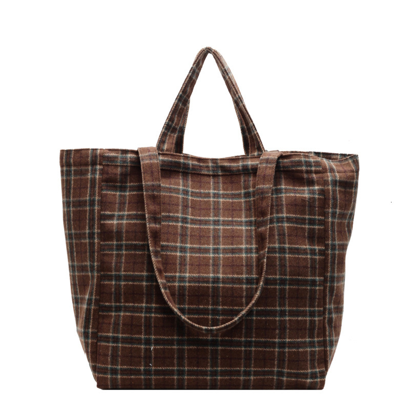 Free Shipping Large Capacity Tote Bag, Wool Plaid Fashionable Casual Handbag Multifunctional Commuting Shoulder Bag Women's Handbag