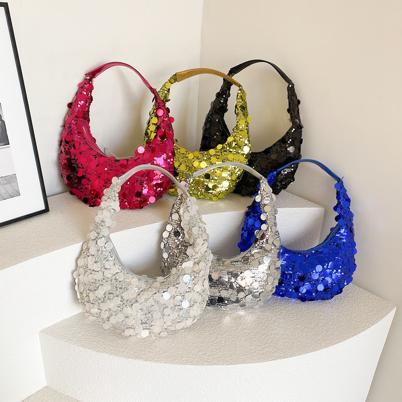 Internet Celebrity Armpit For Women 2024 New Fashion Sequin Dazzling Western Same Style Single Shoulder Dumpling Bag