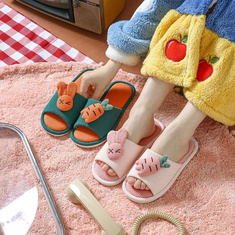 Cartoon Kids Slippers Soft Linen Household Parenting Boy Girls Indoor Slippers Non-Skid Fish Mouth Floor Slippers for ChildrenT250311