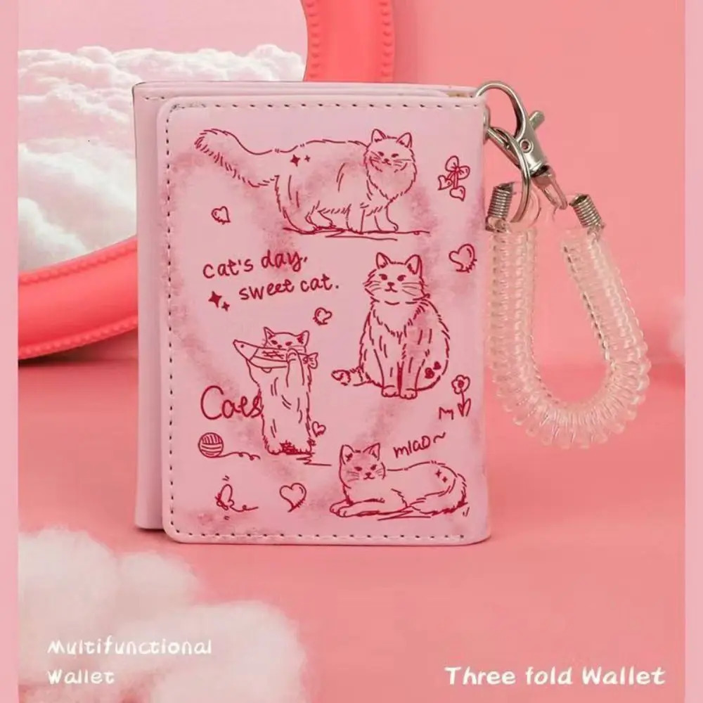 Womens Wallet Leather Card Holder Graffiti Cat Portable Coin Large Capacity Money Bag 250311