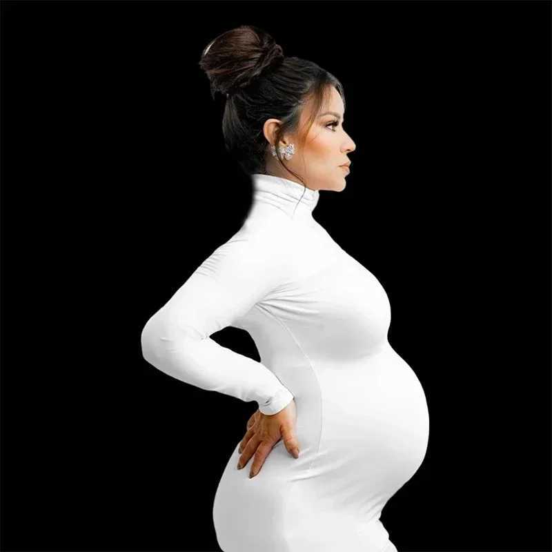 Maternity Long Sleeve Dresses For Photo Shoot Pleated Blouson Midi Dress Women Party Pregnant Baby Shower ClothesT250311