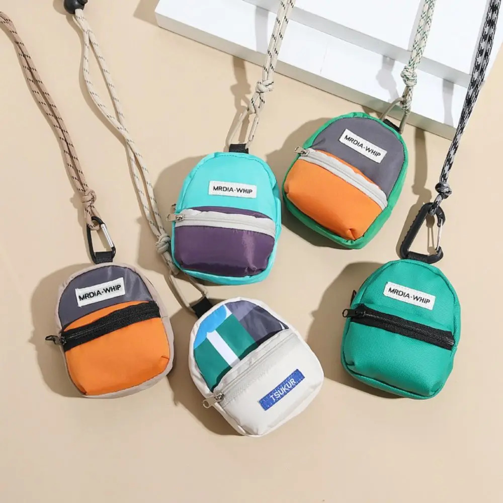 Neck Hanging Coin Purse Polyester Earphone Storage Bag Mini Wallet Antitheft Contrasting Color Small Key 250311