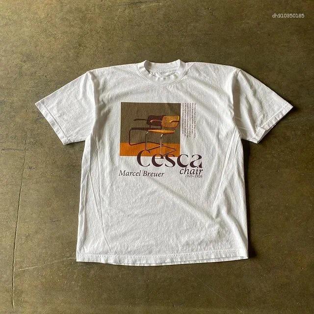 Men's T Shirts Look At The Letter Pattern Printed Brown Short Sleeved T-shirt Street Harajuku Retro Casual Loose Sports On Back